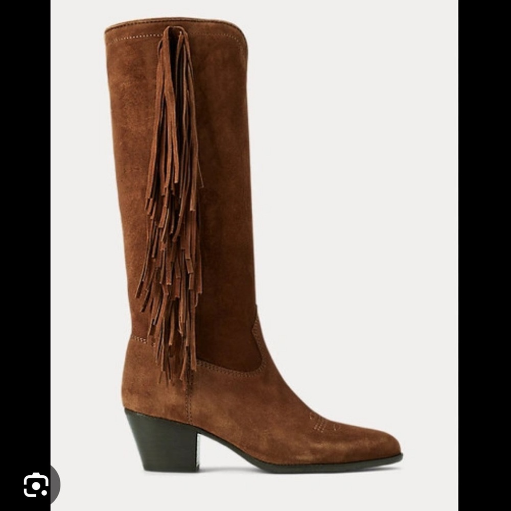 Polo Ralph Lauren Brown Suede Western Boots with Fringe